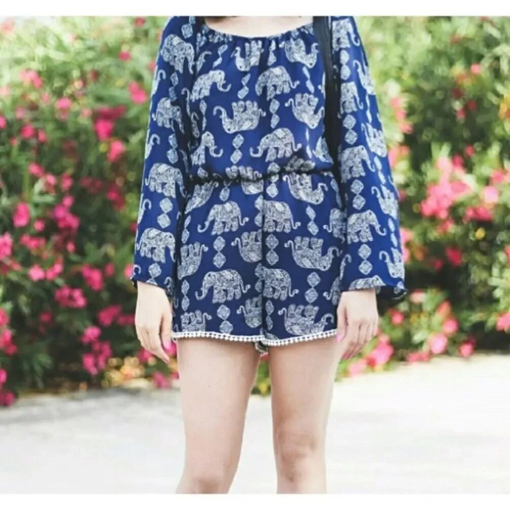 ✨Elephant Print Off the Shoulder Romper✨